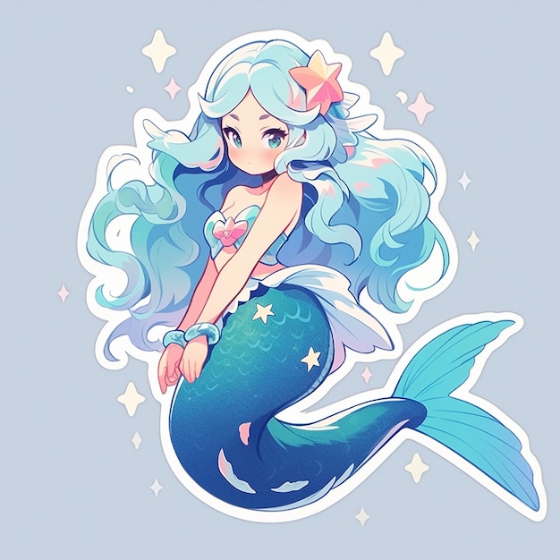 Una linda pegatina de sirena para niños