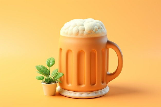 Una linda pinta de cerveza con un toque irlandés colores pastel suaves 3d icono arcilla render