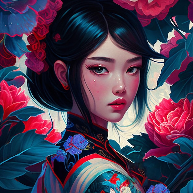 Linda pintura a óleo de senhora chinesa