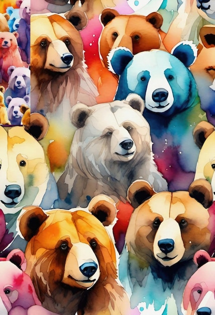 Linda pintura de oso de acuarela