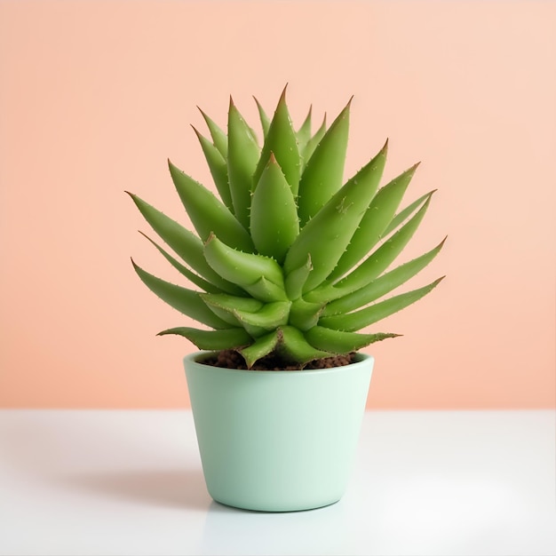 Linda planta de aloe en una olla con fondo