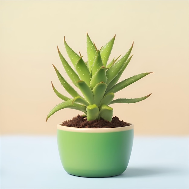 Linda planta de aloe en una olla con fondo