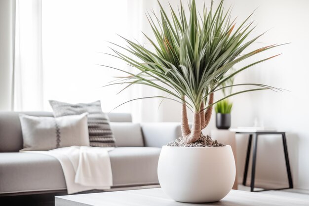 Foto linda planta verde em um vaso no fundo desfocado do interior da sala de estar ai generativa