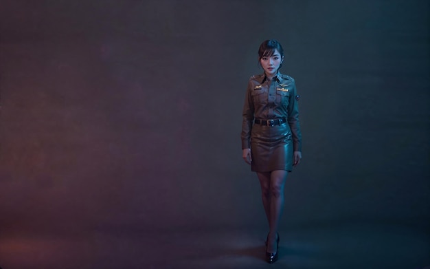 Linda policial tailandesa asiática na IA generativa de fundo preto