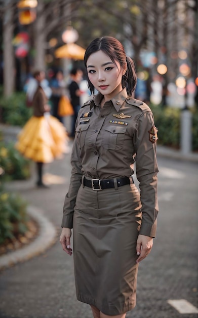 Linda policial tailandesa asiática na rua generativa ai