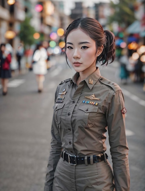 Linda policial tailandesa asiática na rua generativa ai