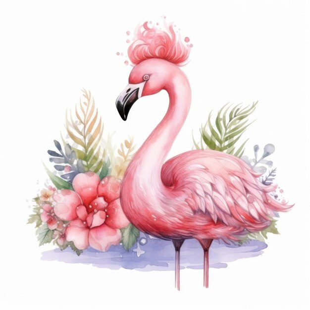 Linda princesa de flamencos de acuarela Ilustración AI Generativo