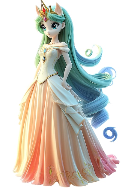 La linda princesa lunar Celestia, personaje aislado sobre un fondo blanco.