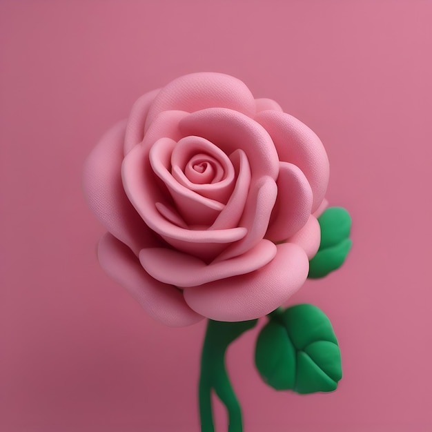 Foto linda rosa rosa em um fundo rosa vista superior plana
