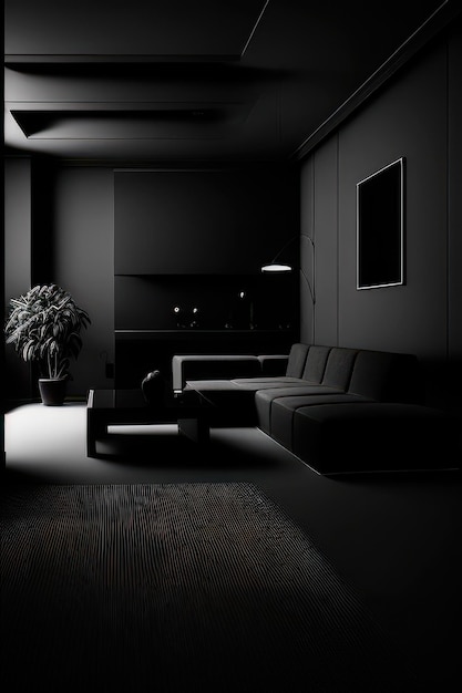 Foto linda sala de estar em preto e branco com móveis luxuosos