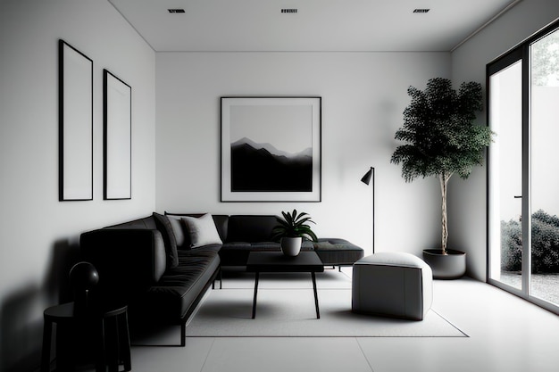 linda sala de estar em preto e branco com móveis luxuosos