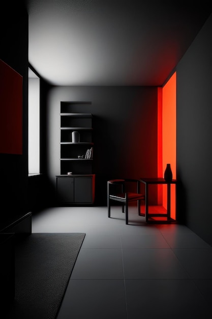linda sala de estar em preto e vermelho com móveis luxuosos