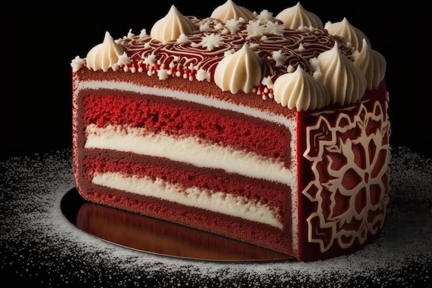 Linda sobremesa de natal em forma de bolo de veludo vermelho em fina camada de creme criada com um generativo