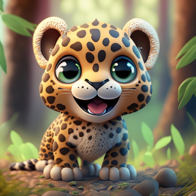 Linda sonrisa leopardo personaje 3d