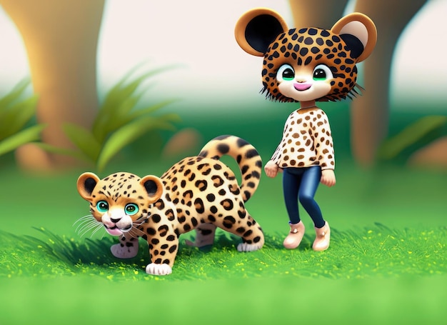 Linda sonrisa leopardo personaje 3d