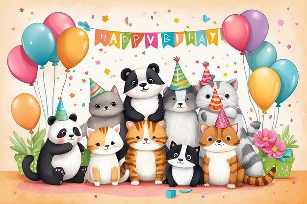 Foto una linda tarjeta de cumpleaños para animales