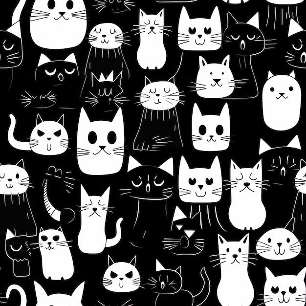 Linda textura de gatos en blanco y negro para fondos de pantalla, papelería y envolturas de tela