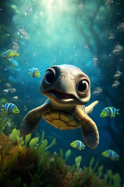 Linda tortuga bebé estilo cinematográfico Disney