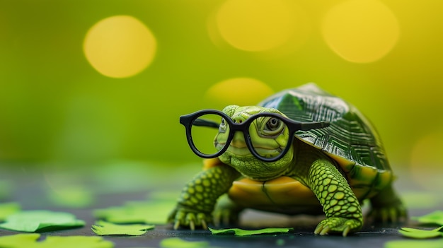 Linda tortuga verde con gafas AI generativa