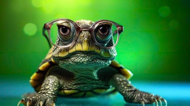 Una linda tortuguita verde con gafas Generar Ai