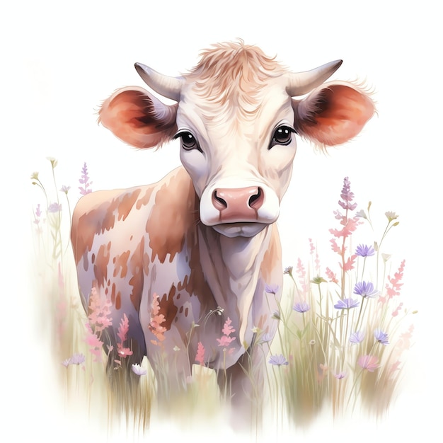 linda vaca pastando pacificamente em um campo gramado na fazenda clipart de conto de fadas mágico