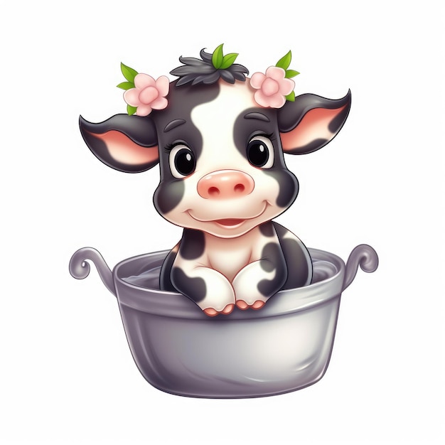 Una linda vaca sentada en una bañera