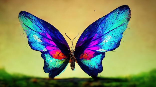 lindas asas de fada fantasia pintura abstrata borboleta colorida sentada no jardim