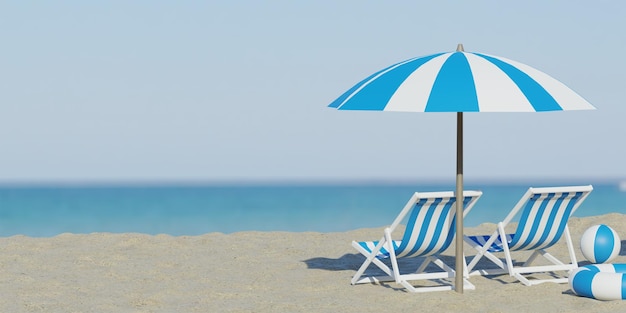 Lindas cadeiras de praia na praia de areia perto do mar Férias e férias de verão