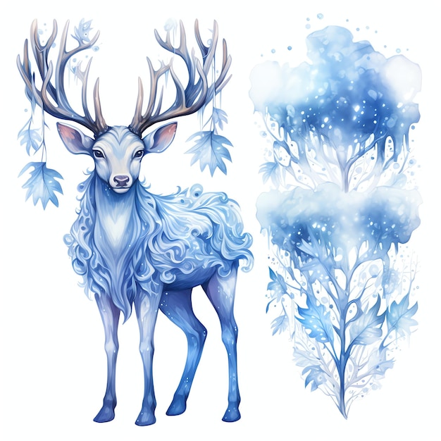lindas criaturas da floresta gelada gelo azul inverno conto de fadas mundo de fantasia clipart
