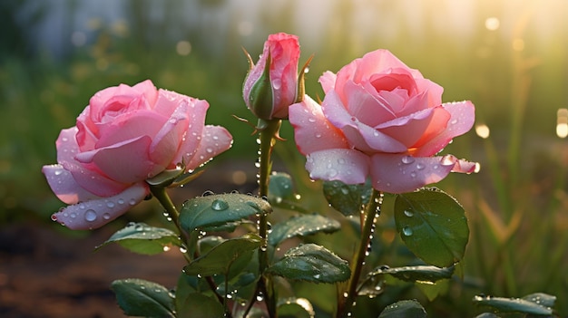 Lindas duas flores rosas, plantas, fotos de royalties, arte gerada por Ai
