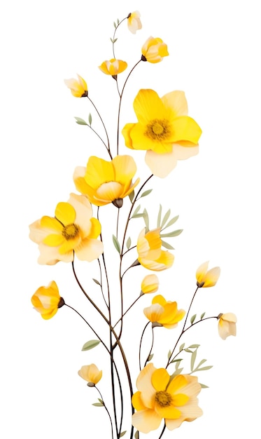 Lindas flores amarelas em um fundo branco
