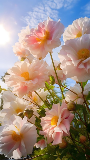 lindas flores brancas com folhas coloridas