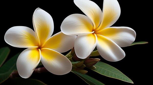 Foto lindas flores brancas de frangipani no fundo escuro