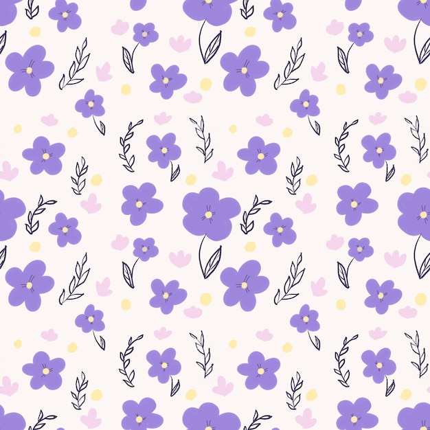 Lindas flores de color púrpura de patrones sin fisuras