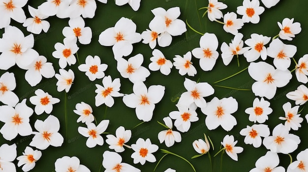 lindas flores da primavera e folhas em fundo branco com espaço negativo