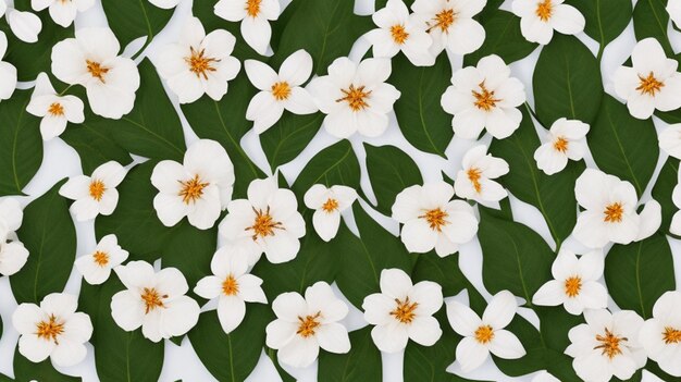 lindas flores da primavera e folhas em fundo branco com espaço negativo