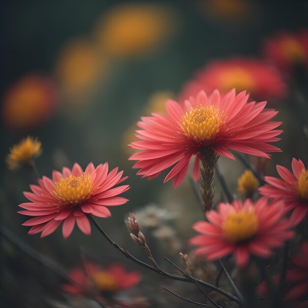 Lindas flores de crisântemo vermelho no prado generativo ai