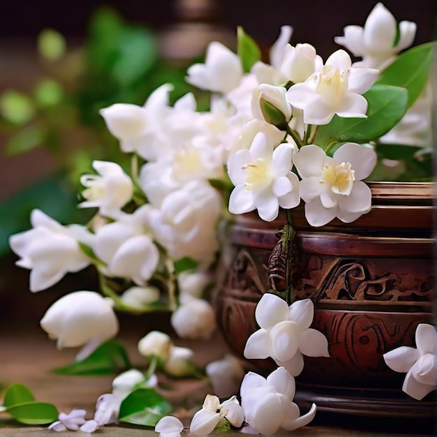Lindas flores de jasmim branco