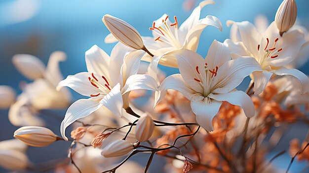 Lindas flores de lírio branco em um jardim generativo ai