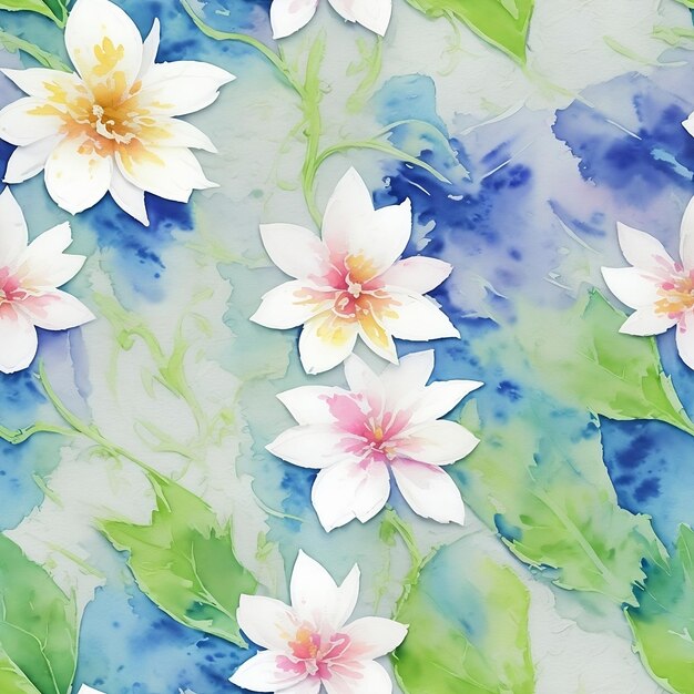 Lindas flores em aquarela sem costura padrão geradas por ai