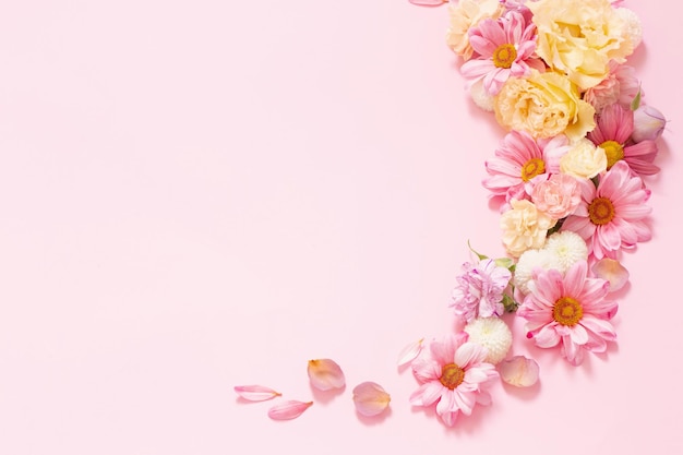 Lindas flores no fundo rosa