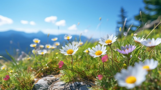 Lindas flores silvestres montam papel de parede de paisagem de primavera Arte gerada por IA