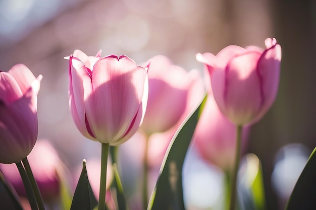 Lindas flores de tulipán de primavera natural Ilustración AI generativa