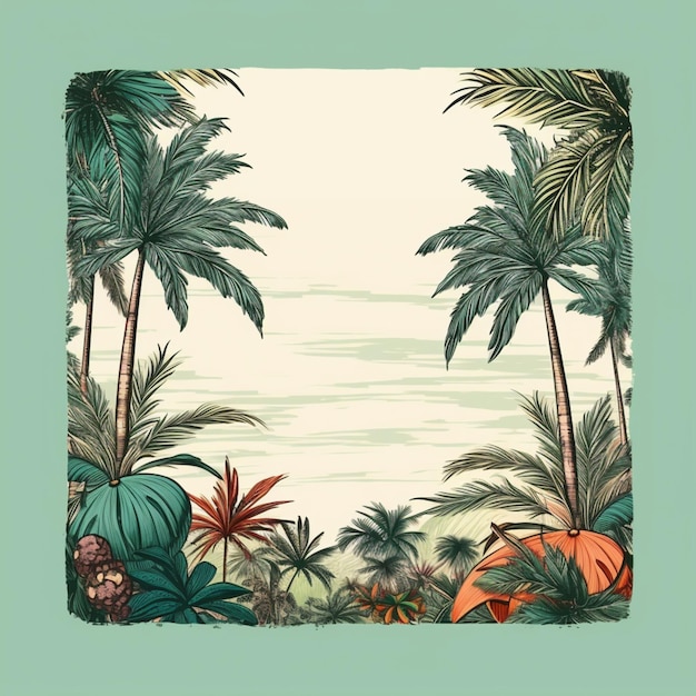 Lindas folhas tropicais, moldura de portão, imagens de desenho, arte gerada por IA