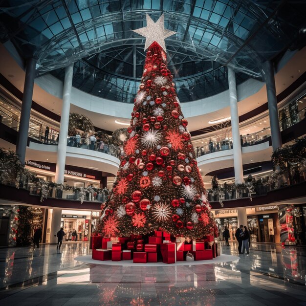 Lindas imagens de enfeites de árvores grandes decoradas para Natal Arte gerada por IA