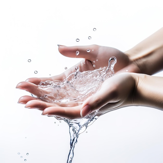 Lindas mãos femininas lavando com água cristalina