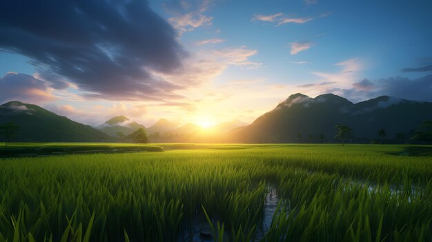 Lindas paisagens de campos de arroz de fundo IA generativa