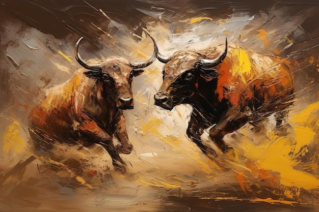 Lindas pinturas, dois touros estão lutando ferozmente Animais selvagens Ilustração generativa de IA