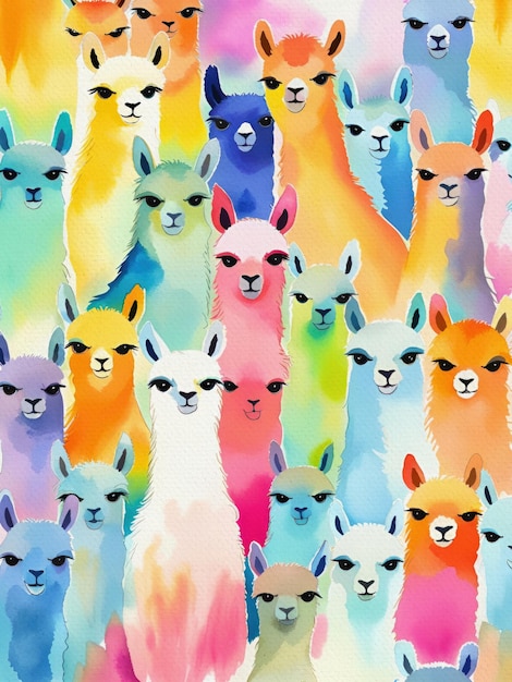 Lindas pinturas em aquarela de alpacas