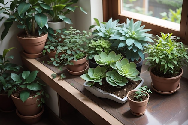 Lindas plantas de alto ângulo em casa